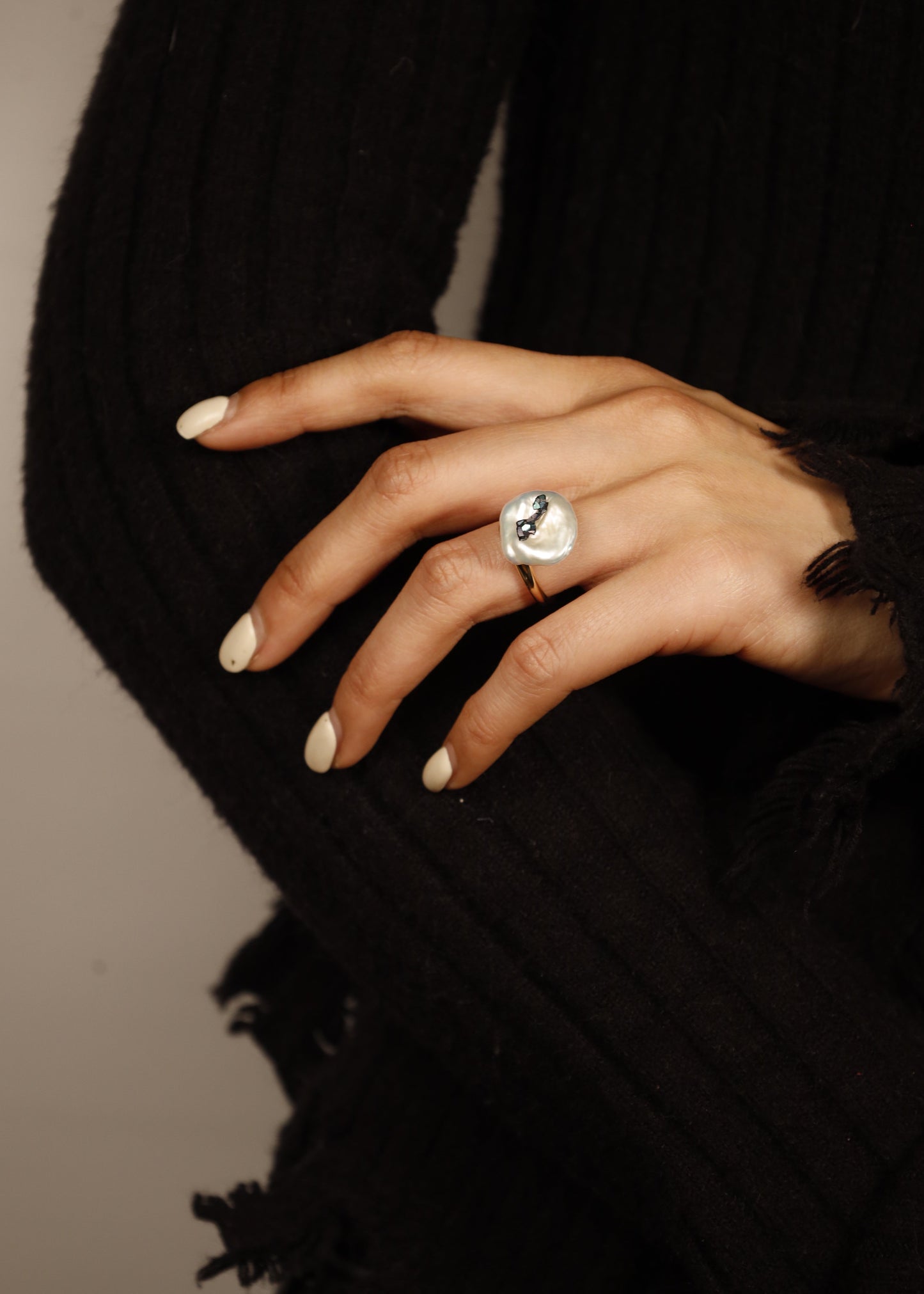 Nacre Flat Baroque Pearl Ring