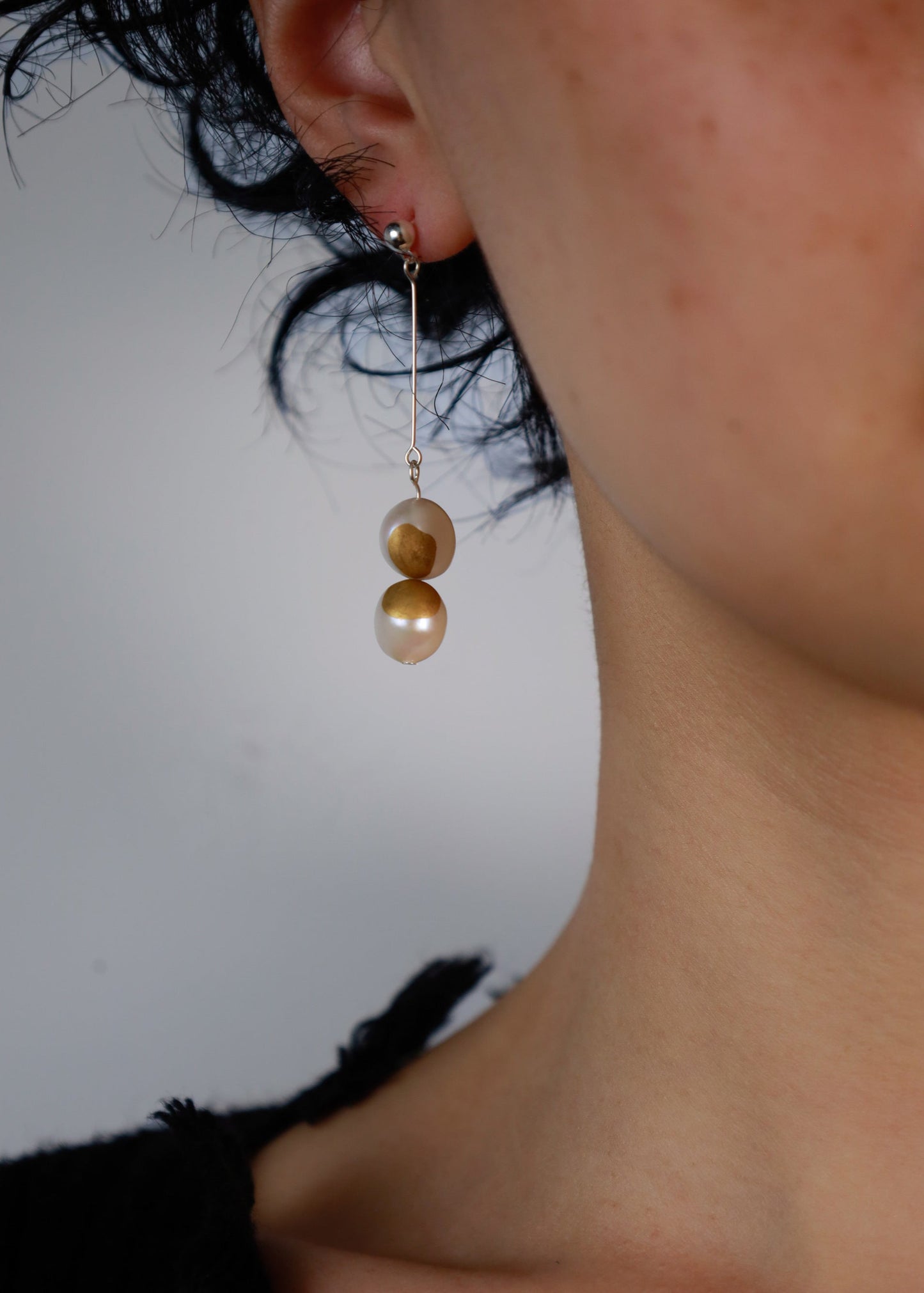 Gold Lacquer round Baroque Pearl Earring