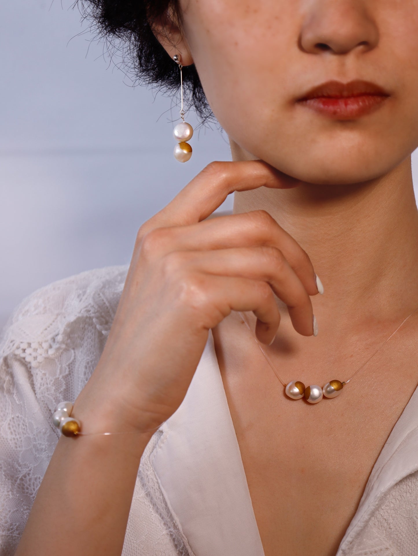 Gold Lacquer Pearl Earrings