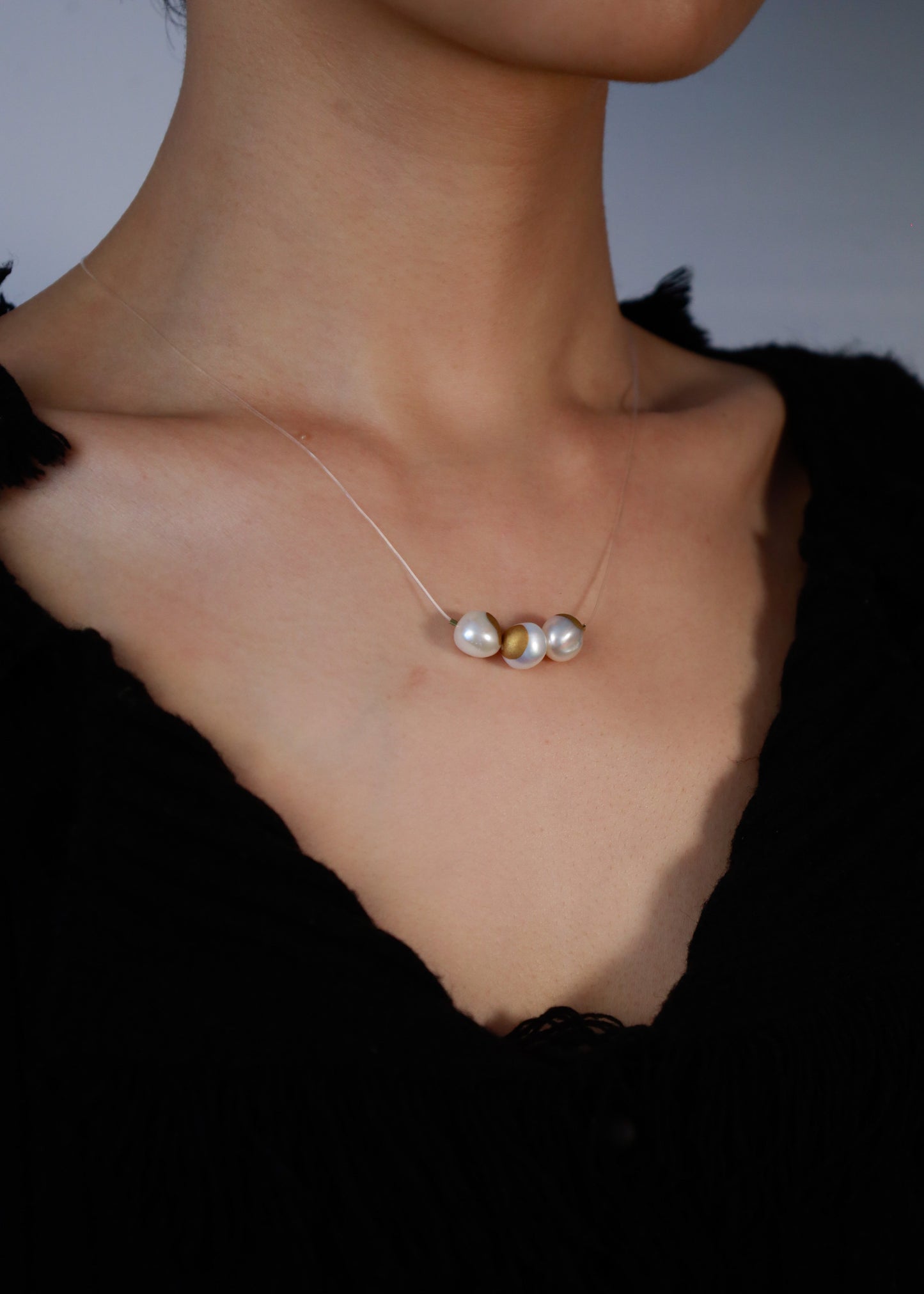 Gold Lacquer Tri Pearls floating Pendant
