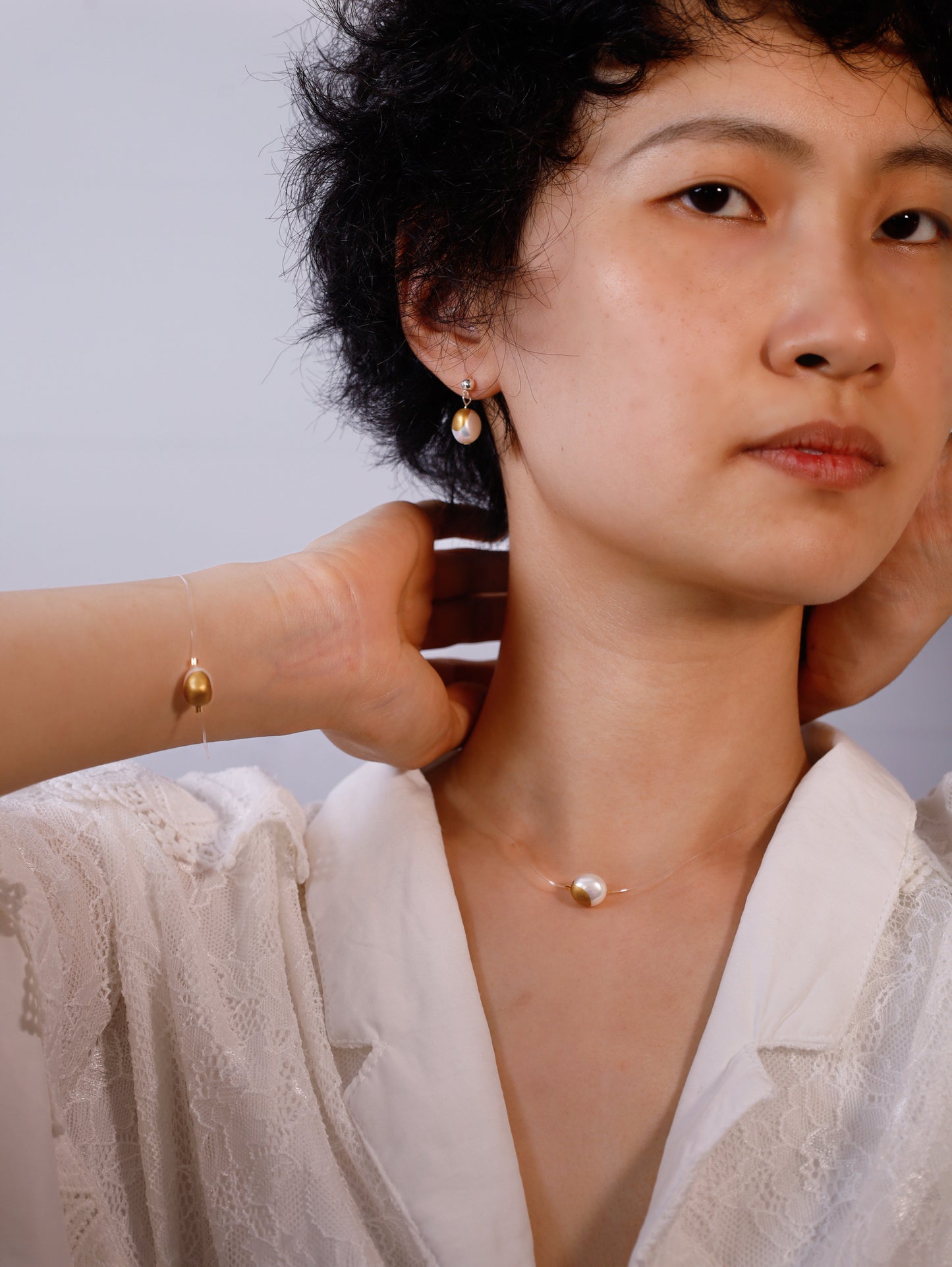 Gold Lacquer Pearl Earrings