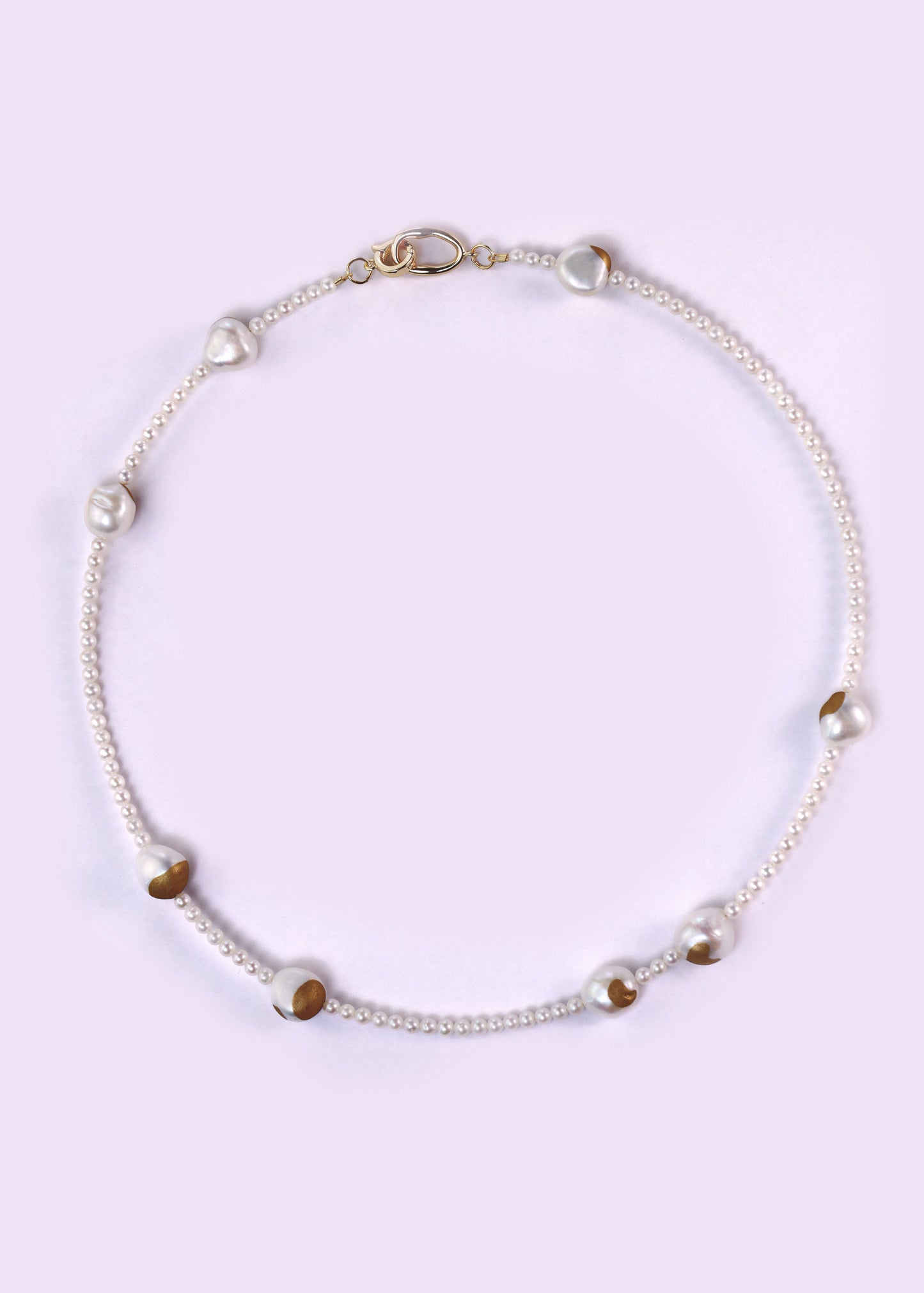 Gold Lacquer full Pearls and Baroque Pearls Necklace