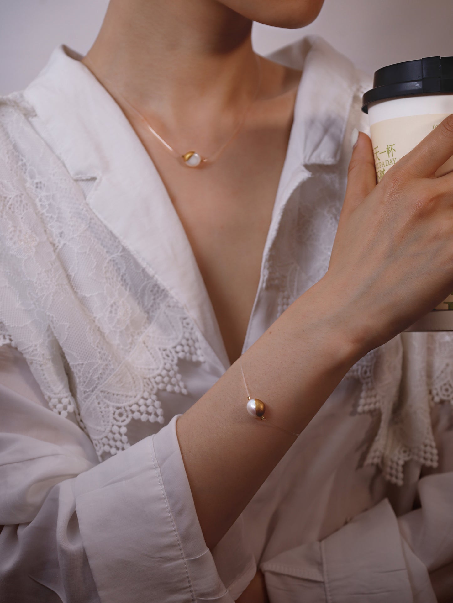 Gold Lacquer single Pearl floating Pendant