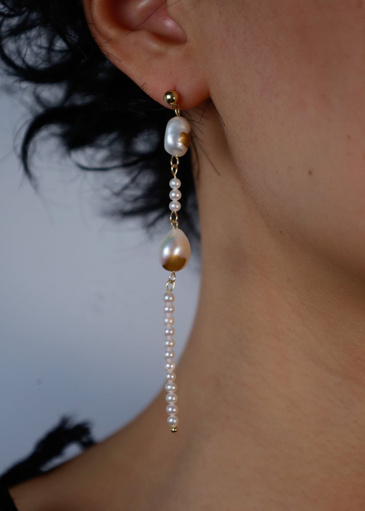 Gold Lacquer Pearl Earrings
