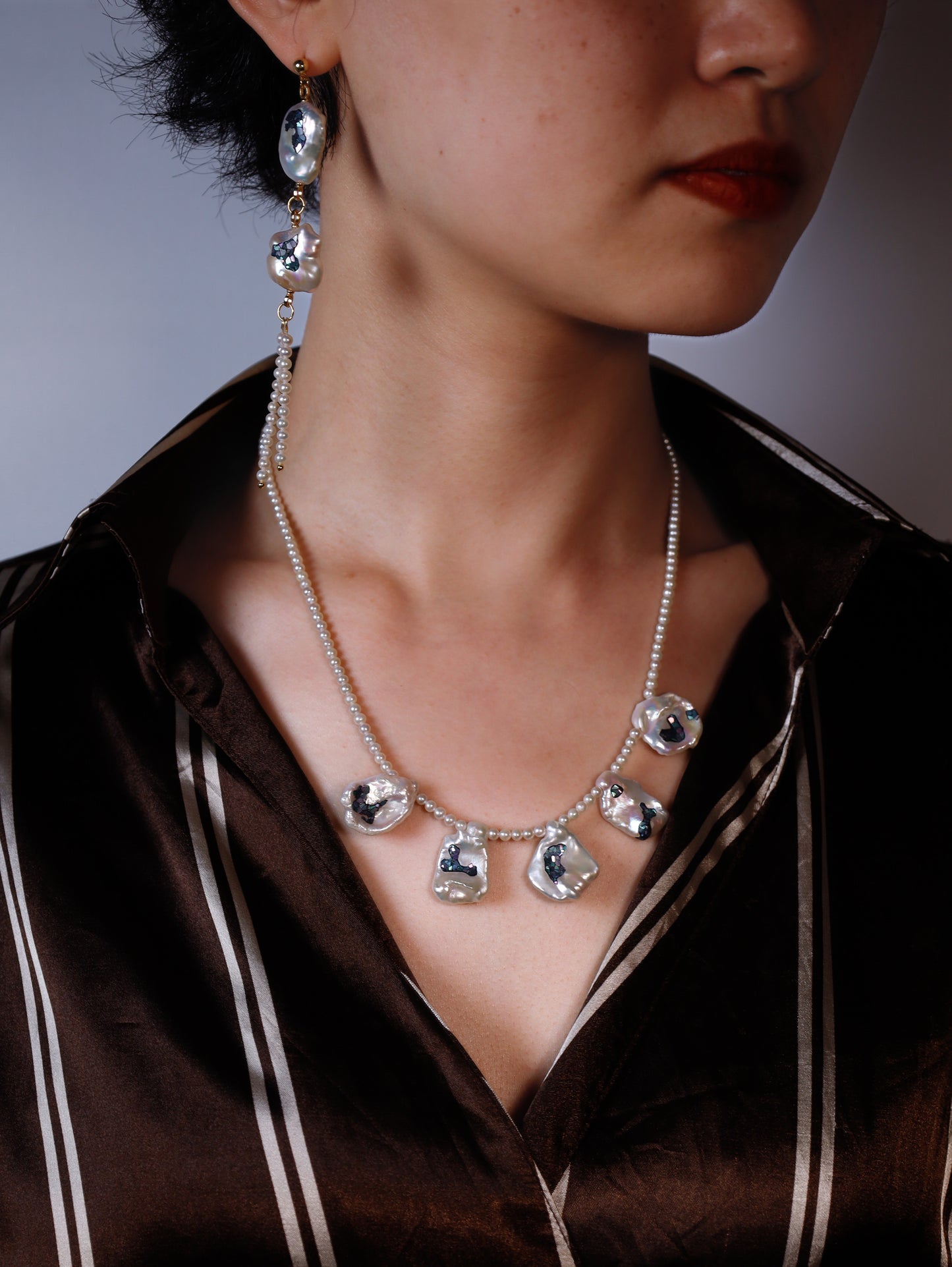 Nacre Baroque Pearls with Millet Beads Earring