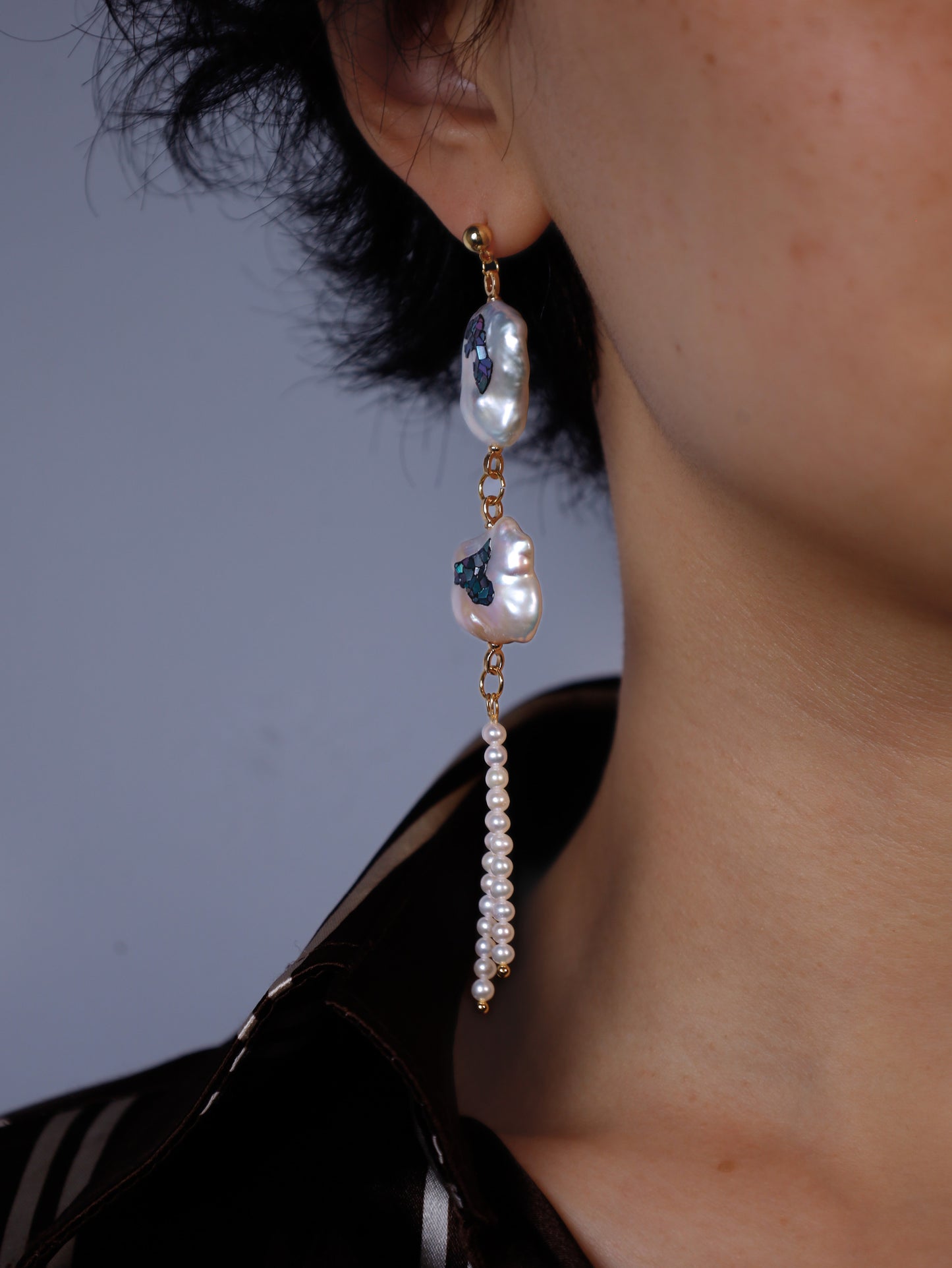 Nacre Baroque Pearls with Millet Beads Earring