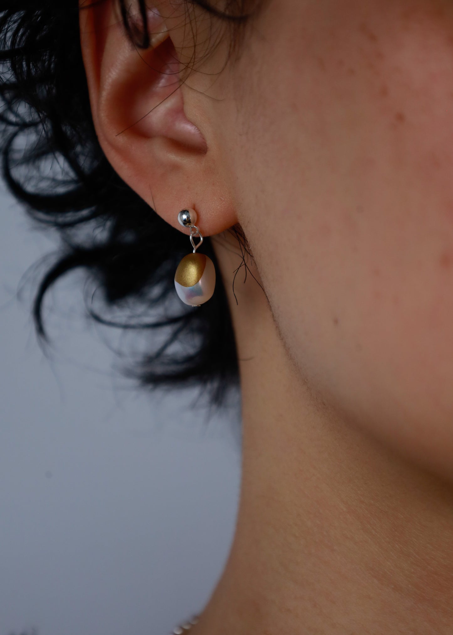 Gold Lacquer round Baroque Pearl Earring