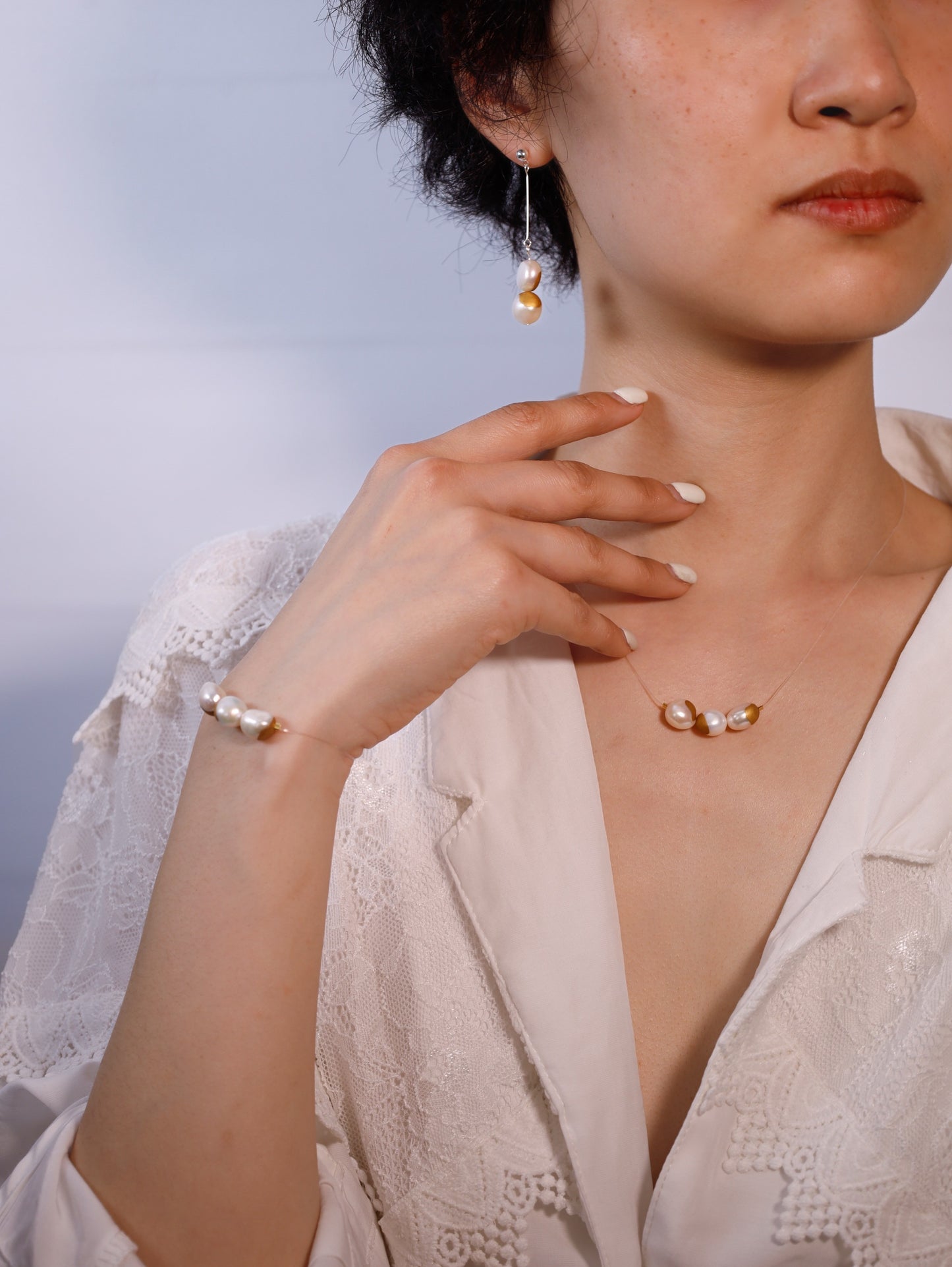Gold Lacquer round Baroque Pearl Earring