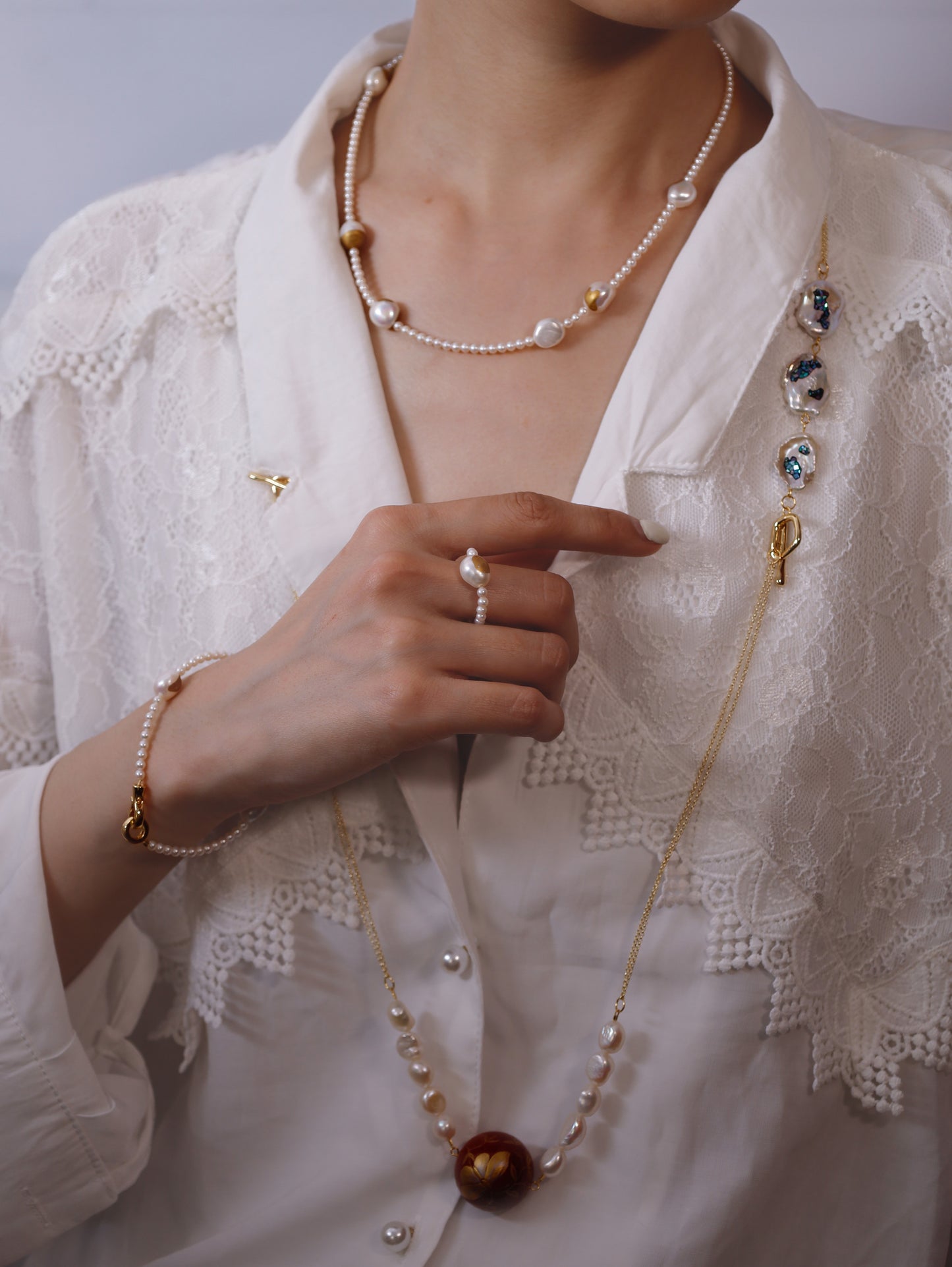 Gold Lacquer Baroque Pearls and Millet beads Bracelet