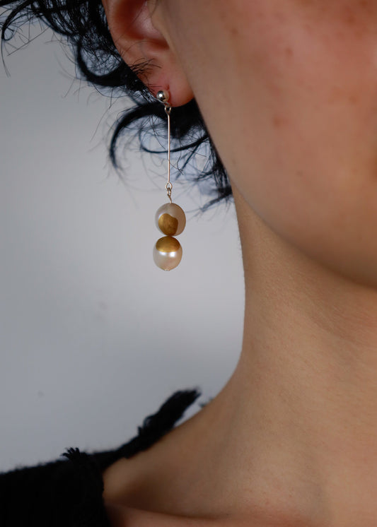 Gold Lacquer round Baroque Pearl Earring