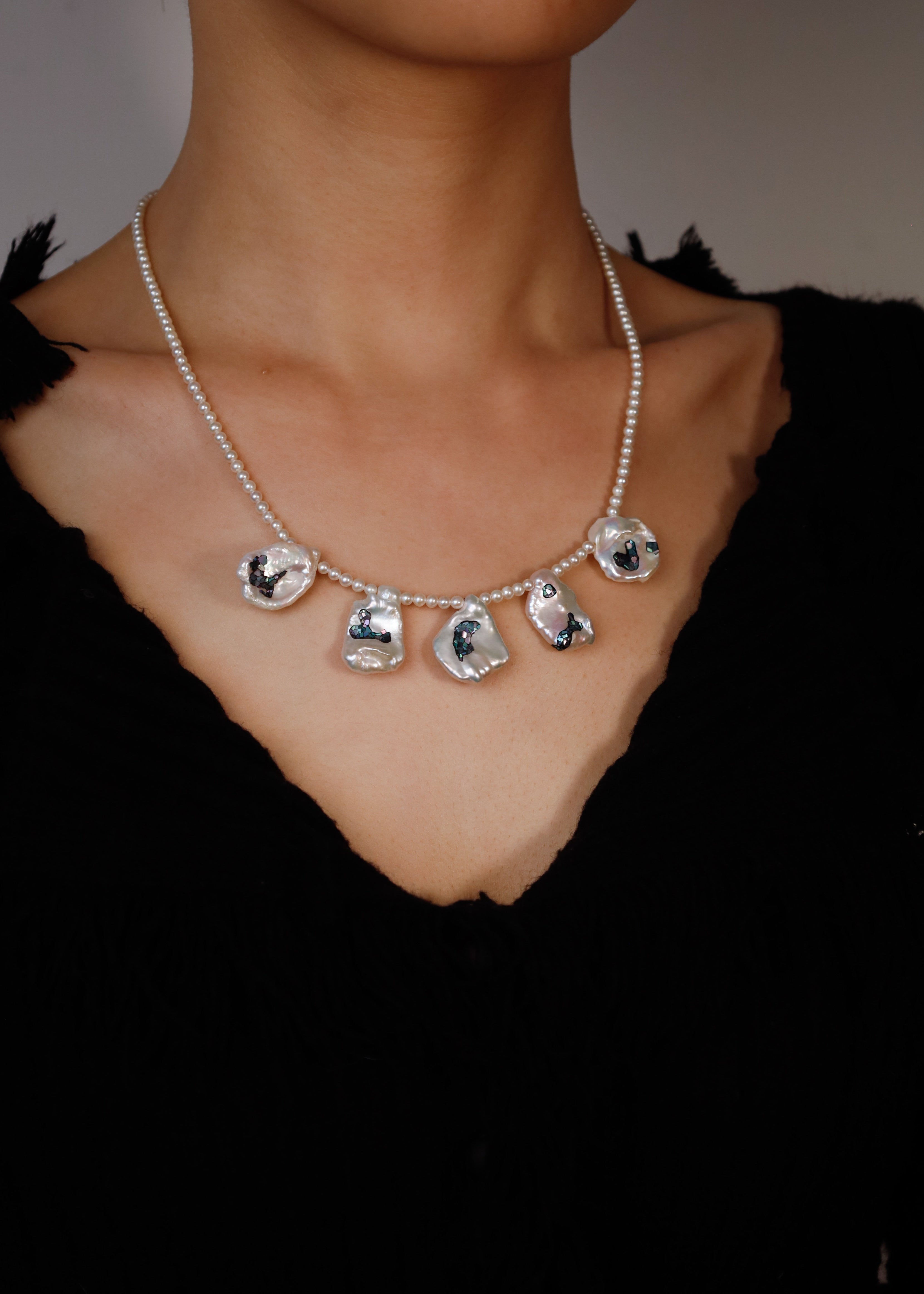 Nacre Baroque Pearls &full Beads Necklace
