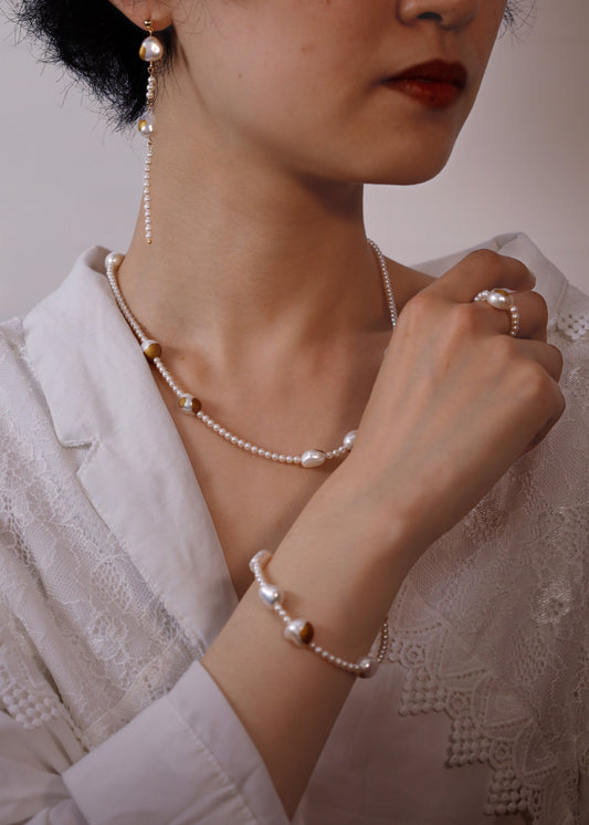 Gold Lacquer Baroque Pearls and Millet beads Bracelet