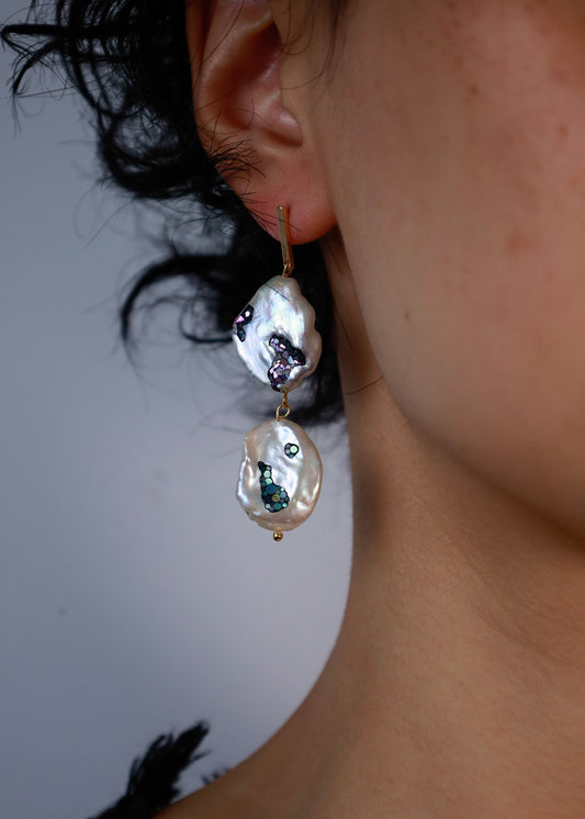 Nacre twin Baroque Pearls studs