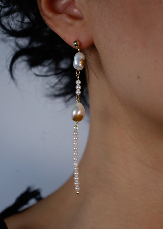 Gold Lacquer Pearl Earrings