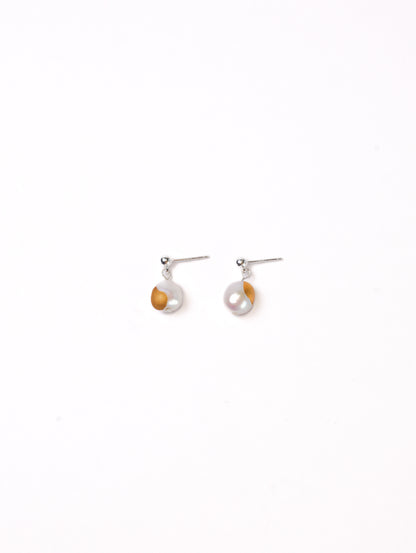 Gold Lacquer round Baroque Pearl Earring